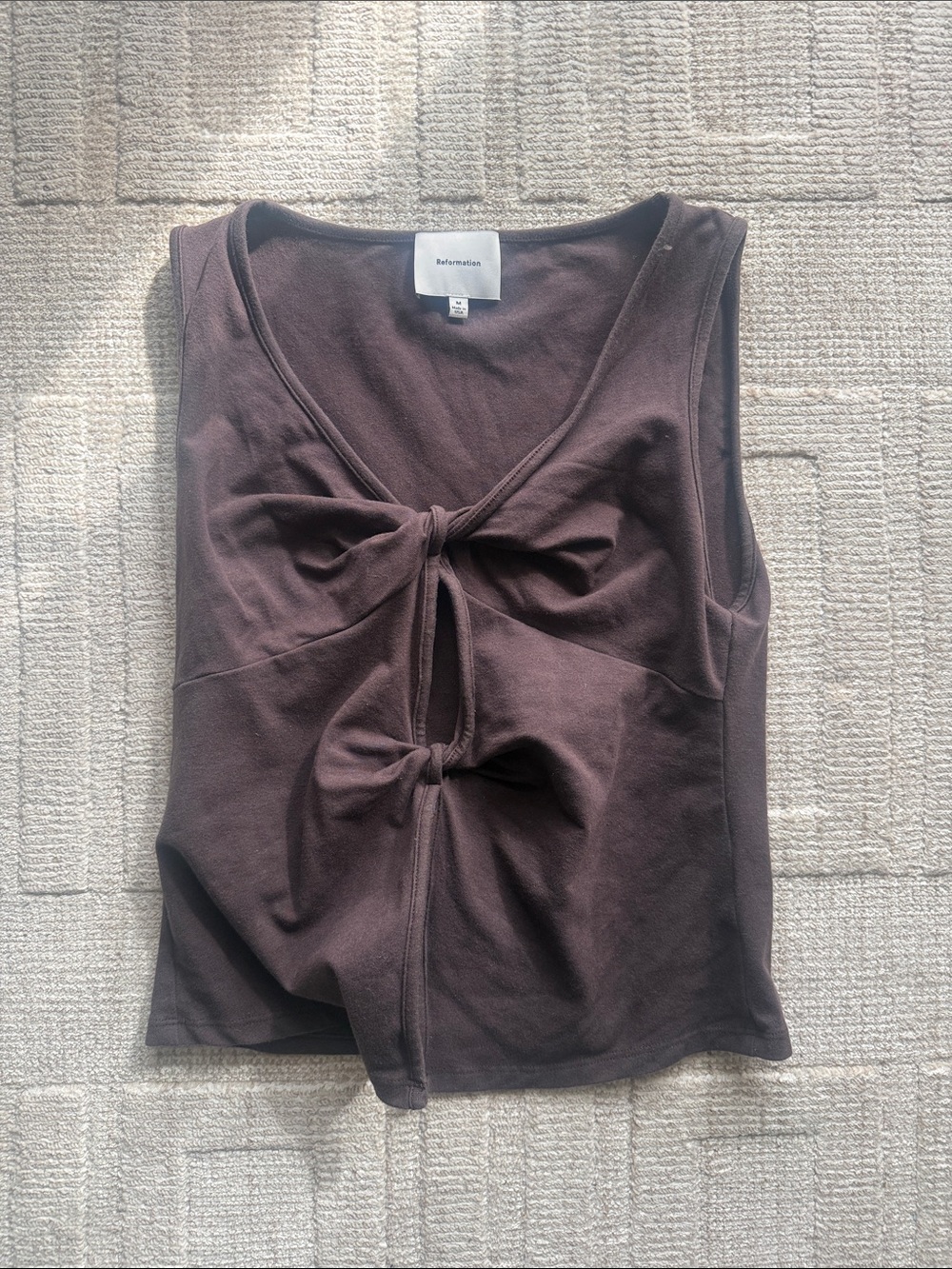 Reformation Dark Brown Sleeveless Tie-Front Camisole